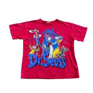 Cat in‎ the Hat Shirt Mens M Dr. Seuss Vintage Red Cotton Cartoon Kidcore 90s